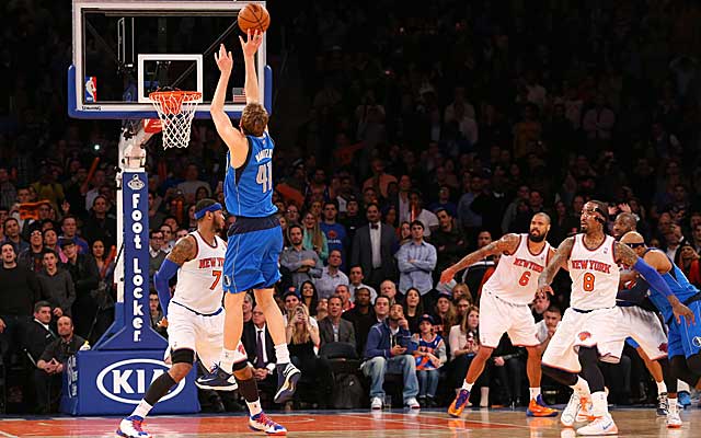 The Knicks can only watch as Dirk Nowitzki drives final nail in another loss. (USATSI)