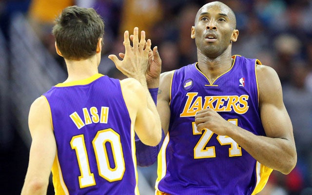 Kobe Bryant and the Lakers won't have Steve Nash on the court for 2014-15. (USATSI)
