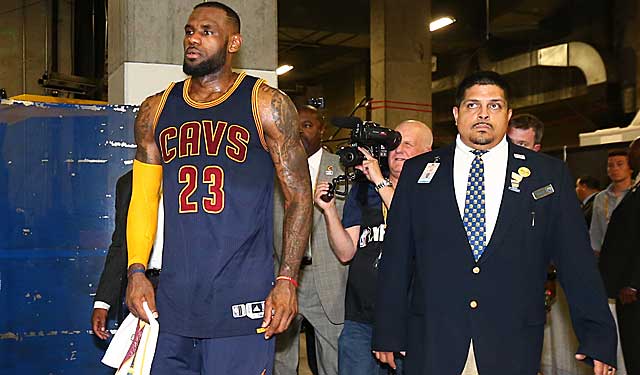 James leaves after Game 2, with the process of getting ready for Game 3 about to start. (Getty Images)