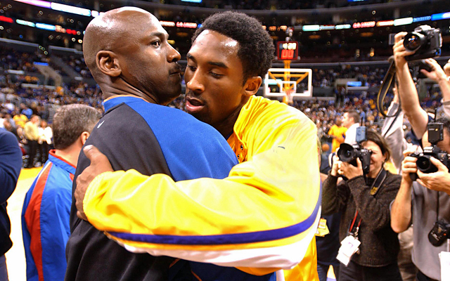 Kobe truly embraces his mentor and idol Michael Jordan. (Getty Images)