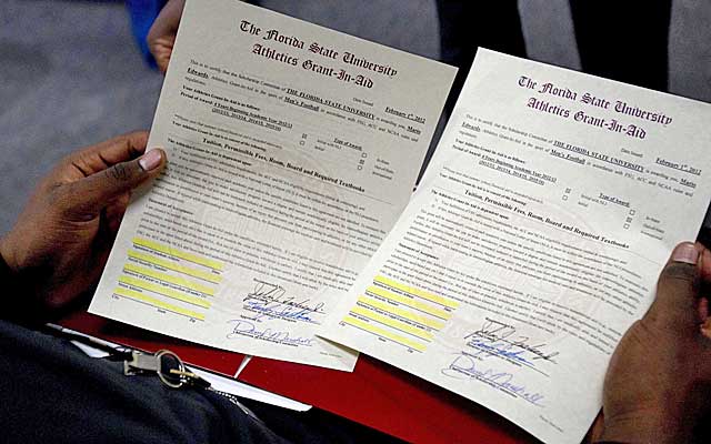 By signing a National Letter of Intent, recruits enter into a one-sided pact with a school.   (USATSI)