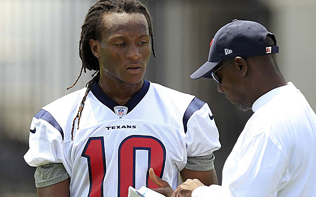 First-round draft pick DeAndre Hopkins listens to wide receivers coach Larry Kirksey. (USATSI)