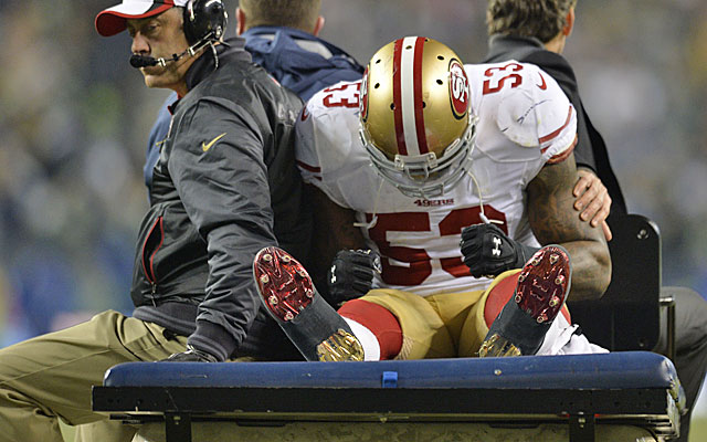 The 49ers lost All-Pro linebacker NaVorro Bowman to what looked like a gruesome knee injury. (USATSI)