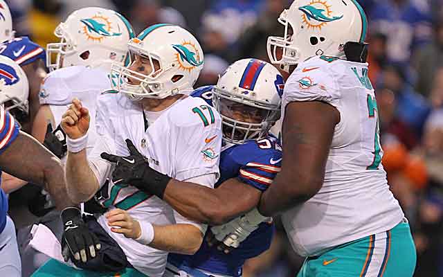Will Ryan Tannehill regress in 2014 behind a suspect offensive line?   (USATSI)