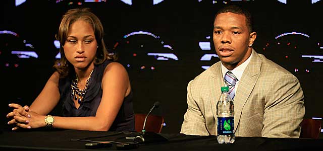 Ray Rice and his wife address the media on May 23, after the initial video emarged. (USATSI)