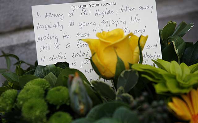 Floral tributes rest at Lord's Cricket Ground in London for Aussie star Phil Hughes.  (Getty)